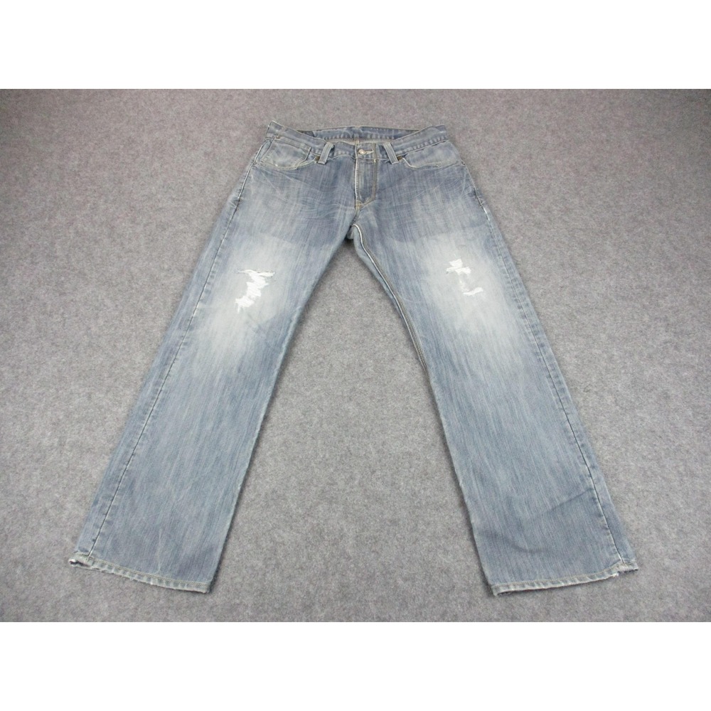 Levis Jeans Mens 33x30 Blue 514 Straight Light Wash Distressed Denim Flap Pocket